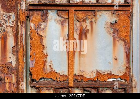 Rost Fleck verwitterte Textur Eisen Stahl Metall Hintergrund mit rostig Blätternde Blasenfarbe Stock Foto Stockfoto