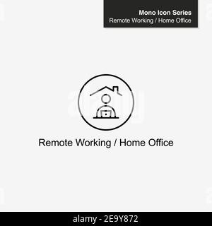 Home Office-Symbol. Fernarbeiten. Symbol „von zu Hause aus arbeiten“. Flexibles Arbeiten. Soziale Distanzierung und Covid-Arbeitsraum. Skalierbar. Mono - Vektorsymbol Stock Vektor