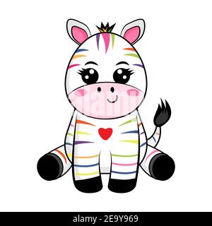 Zebra mit bunten Streifen zum Tag der Seltenen Erkrankungen. Vektorgrafik isoliert auf weißem Hintergrund Stock Vektor