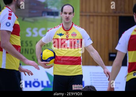 Karlsruhe, Deutschland. Februar 2021, 06th. Fabian Schmidt (1/SSC KA). GES/Volleyball/2. Bundesliga-Geklagt: Baden Volleys SSC Karlsruhe - SV Schwaig, 06.02.2021 - zur weltweiten Nutzung Quelle: dpa/Alamy Live News Stockfoto