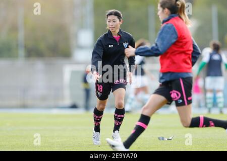 San Jose de la Rinconada, Spanien. Februar 2021, 6th. Yoko Tanaka (Huelva) Fußball: Spanisches Spiel 'Primera Division Femenina' zwischen Real Betis Balompie Feminas 2-0 Sporting Club de Huelva im Estadio Municipal Felipe del Valle in San Jose de la Rinconada, Spanien. Quelle: Mutsu Kawamori/AFLO/Alamy Live News Stockfoto