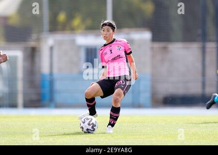 San Jose de la Rinconada, Spanien. Februar 2021, 6th. Yoko Tanaka (Huelva) Fußball: Spanisches Spiel 'Primera Division Femenina' zwischen Real Betis Balompie Feminas 2-0 Sporting Club de Huelva im Estadio Municipal Felipe del Valle in San Jose de la Rinconada, Spanien. Quelle: Mutsu Kawamori/AFLO/Alamy Live News Stockfoto