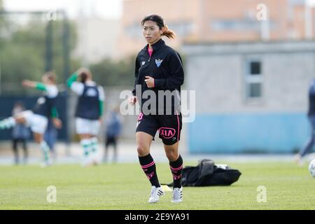 San Jose de la Rinconada, Spanien. Februar 2021, 6th. Yoko Tanaka (Huelva) Fußball: Spanisches Spiel 'Primera Division Femenina' zwischen Real Betis Balompie Feminas 2-0 Sporting Club de Huelva im Estadio Municipal Felipe del Valle in San Jose de la Rinconada, Spanien. Quelle: Mutsu Kawamori/AFLO/Alamy Live News Stockfoto