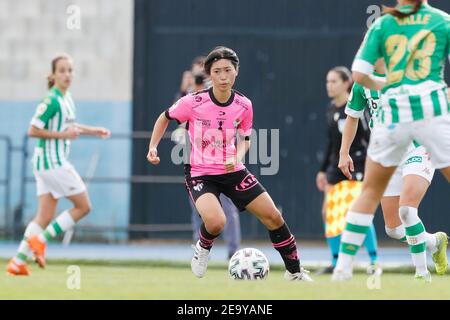 San Jose de la Rinconada, Spanien. Februar 2021, 6th. Yoko Tanaka (Huelva) Fußball: Spanisches Spiel 'Primera Division Femenina' zwischen Real Betis Balompie Feminas 2-0 Sporting Club de Huelva im Estadio Municipal Felipe del Valle in San Jose de la Rinconada, Spanien. Quelle: Mutsu Kawamori/AFLO/Alamy Live News Stockfoto