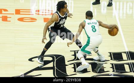 Los Angeles, CA, USA. Februar 2021, 5th. Los Angeles Clippers vs. Boston Celtics am 5. Februar 2021 im Staples Center in Los Angeles, CA. Die Boston Celtics besiegten die Los Angeles Clippers 119-115. Quelle: Phillip Kim/Prensa Internacional/ZUMA Wire/Alamy Live News Stockfoto