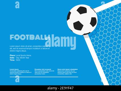 Fußball, Fußball-Zielseite, Landschaft. Ball, Goalpost, Crossbar und Netz auf einem hellen blauen Himmel. Dynamischer, Abgeschnittenes Winkel. Flach. Vektor Stock Vektor