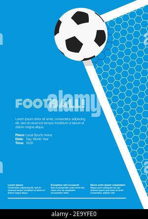 Fußball, Fußball Tor Poster Portrait. Ball, Goalpost, Crossbar und Netz auf einem hellen blauen Himmel. Dynamischer, Abgeschnittenes Winkel. Flach - Vektor Stock Vektor