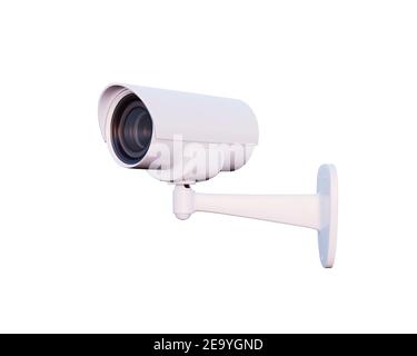 CCTV-Überwachungskamera isoliert auf weißem Hintergrund, 3D Render Stockfoto