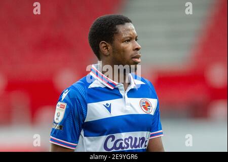 Stoke on Trent, Großbritannien. Februar 2021, 06th. Lucas Joao #18 von Reading während des Spiels in Stoke-on-Trent, UK am 2/6/2021. (Foto von Richard Long/News Images/Sipa USA) Quelle: SIPA USA/Alamy Live News Stockfoto