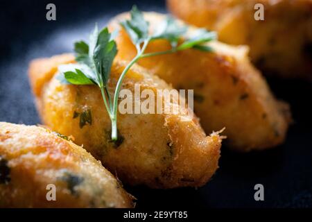 Portugiesische Kabeljau Fisch Kuchen Stockfoto