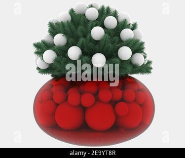 Weihnachtliche Tischdekoration isoliert auf grauem Hintergrund. 3D Rendering - Illustration Stockfoto