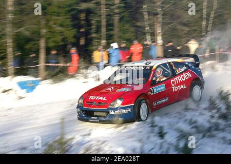 Der Belgier Francois Duval, Citroen Xsara WRC während der schwedischen Rallye am 11. Februar 2005 in Schweden. Foto von Jean-Marc Pastor/Cameleon/ABACA. Stockfoto