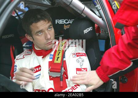 Französischer Fahrer Sebastien Loeb, Citroen Xsara WRC, während der schwedischen Rallye, Schweden, Februar 13 2005. Foto von Jean-Marc Pastor/Cameleon/Abaca Stockfoto