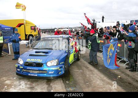 Norweger Petter Solberg, Subaru Impreza WRC während der schwedischen Rallye in Schweden. Februar 13, 2005. Foto von Jean-Marc Pastor/Cameleon/ABACA. Stockfoto