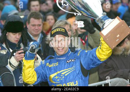 Norweger Petter Solberg, Subaru Impreza WRC Sieger der schwedischen Rallye, Schweden. Februar 13, 2005. Foto von Jean-Marc Pastor/Cameleon/Abaca Stockfoto