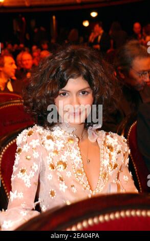 Die französische Schauspielerin Audrey Tautou nimmt an der Cesar-Preisverleihung 30th Teil, die am 26. Februar 2005 im Theater du Chatelet in Paris, Frankreich, stattfand. Foto von Klein-Zabulon/ABACA. Stockfoto