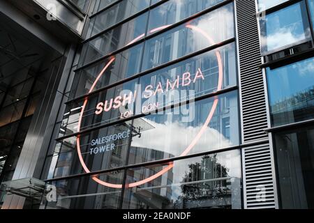 LONDON - 21st. JULI 2020: Sushi Samba im Heron Tower in Bishopsgate Stockfoto