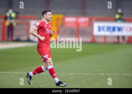 Crawley, Großbritannien. Februar 2021, 06th. Mark Wright #30 of Crawley Town in Crawley, UK am 2/6/2021. (Foto von Jane Stokes/News Images/Sipa USA) Quelle: SIPA USA/Alamy Live News Stockfoto