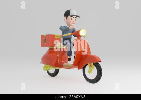 3D Abbildung, Express-Lieferung mit Motorrad oder Roller Stockfoto