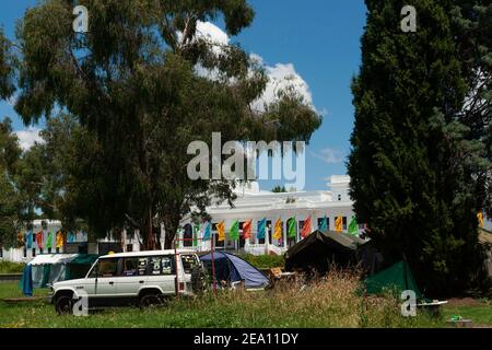 Canberra Australien - 24 2011. Januar; Protest der Botschaft des Aborigine-Zeltes in Canberra. Stockfoto