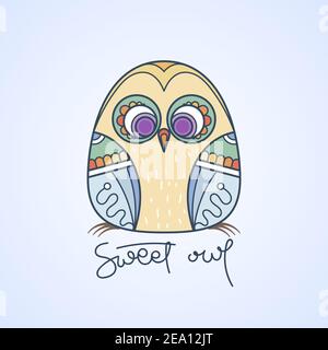 Süßes Eulenlogo. Doodel isoliert Emblem Design. Kindererziehungssymbol. Vektorgrafik Stock Vektor