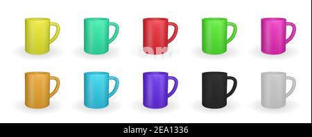Set aus realistischem roten Becher auf weißem Hintergrund. 3D Rendern. Vektorgrafik. EPS10 Stock Vektor