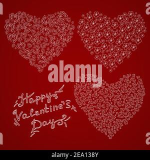 Vektor Herz Formen mit Valentinstag Elemente und Schriftzug Alles Liebe zum Valentinstag. Stock Vektor