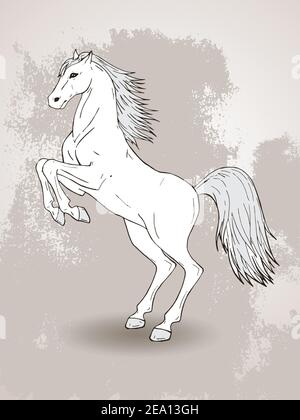 Vektor handgezeichnete Illustration mit Aufzucht Pferd auf texturiertem Hintergrund. In hellen Farben. Stock Vektor