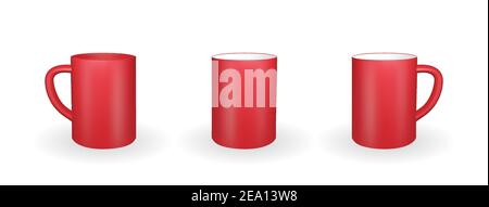 Set aus realistischem roten Becher auf weißem Hintergrund. 3D Rendern. Vektorgrafik. EPS10 Stock Vektor
