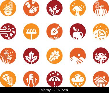 Autumn Icon Set, inverse flache Icon Stil Stock Vektor