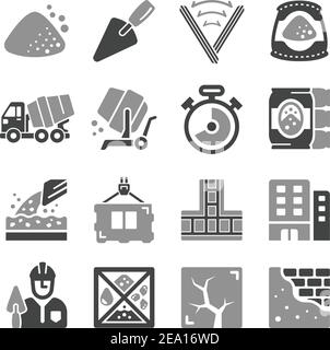 Zement und Beton Icon Set Stock Vektor