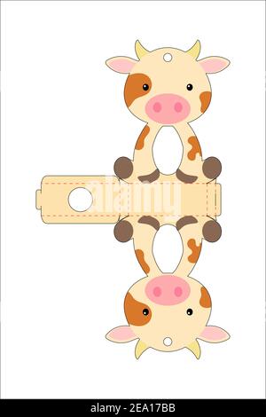 Niedliche easter Ei Halter Kuh Vorlage. Einzelhandel Papierbox für das osterei. Druckbares Farbschema. Vektor-Schablone für Laserschneiden. Stock Vektor