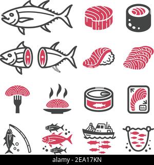 Thunfisch-Symbol-Set Stock Vektor