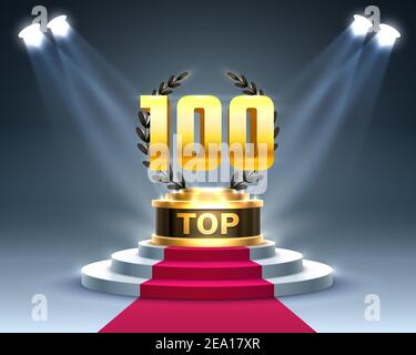 Top 100 beste Podium Award-Zeichen, goldenes Objekt. Vektorgrafik Stock Vektor