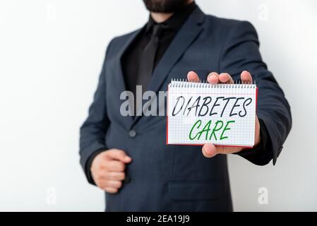 Wort schriftlich Text Diabetes Care. Business-Foto zeigt verhindern oder behandeln Komplikation, die aus dem Krankheitsmodell verschiedene e ergeben können Stockfoto