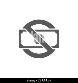 Kein Geld Symbol, Farbe, Linie, Umriss Vektor-Zeichen, lineare Stil Piktogramm isoliert auf weiß. Symbol, Logo-Illustration Stock Vektor