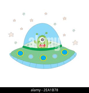 Lustige Alien in einem Raumschiff - isolierte Illustration Stock Vektor
