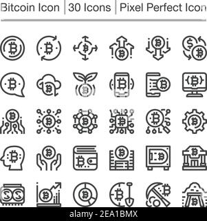 Symbol für bitcoin-Linie, bearbeitbarer Strich, Pixel-perfektes Symbol Stock Vektor