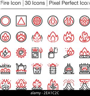 Feuerliniensymbol,bearbeitbarer Strich,Pixel-perfektes Symbol Stock Vektor