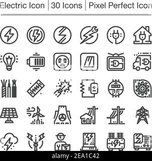 Symbol für elektrische Linie, bearbeitbarer Strich, Pixel-perfektes Symbol Stock Vektor