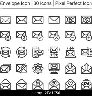 Briefumschlag, Postzeilensymbol, bearbeitbarer Strich, Pixel Perfect-Symbol Stock Vektor
