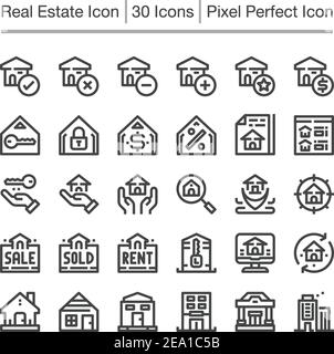 Symbol für Immobilienzeile,bearbeitbarer Strich,Pixel-perfektes Symbol Stock Vektor