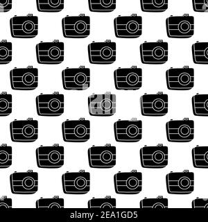 Nahtloses Muster mit Business-Elemente-Icons im Doodle-Stil, Infografik. Vektorgrafik Design. Hand ertränkt Silhouette Kamera auf weiß Stock Vektor