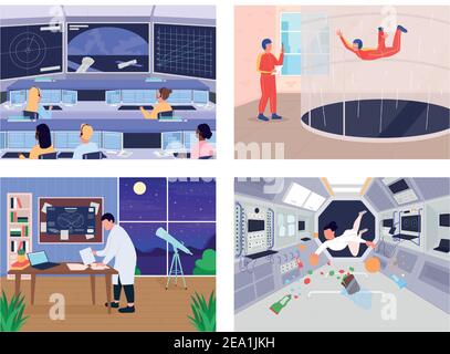 Menschen, die im Raum Programm flache Farbvektor einvolved sind Illustrationssatz Stock Vektor
