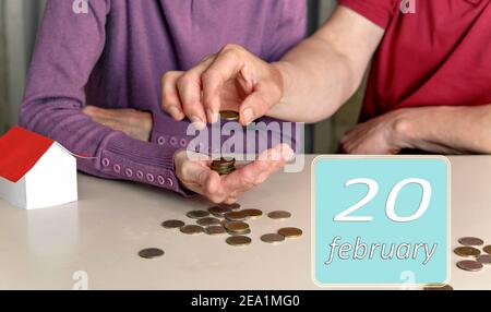 Februar 20, 20th Tag des Monats. Erinnerung an Familienbudget gemeinsam für Frau und Mann zu planen. Wintermonat. Tag des Jahres Konzept. Stockfoto