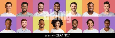 Positive Männer verschiedener Nationalitäten, Porträtsatz Stockfoto