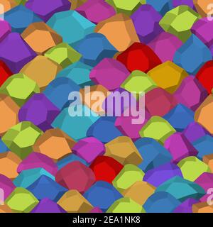 Nahtloses Muster mit Comic-Steinen. Steinsteine. Bunte Felsbrocken, natürliche Bausteinformen, Wandsteine. Vektor für Stoff, Textil Stock Vektor