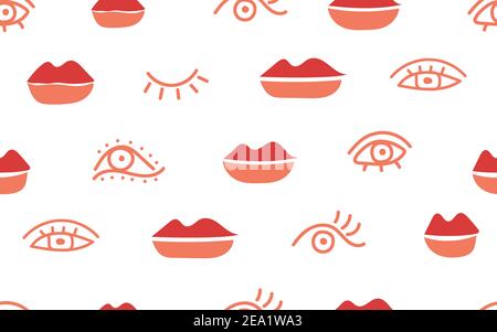 Nahtloses Muster mit Augen und Lippen. Modisches Muster mit Augen. Modernes Vektor-Design für Stoff. Stock Vektor