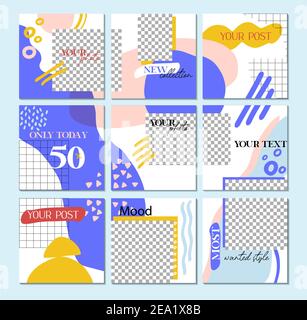 Moderne Neunziger Social Media Post Layout. Große editierbare Puzzle-Vorlage. Instagram Geschäft, Mode, Marke Ad Templates Sammlung für Beiträge und Stori Stock Vektor