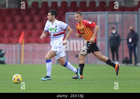 Benevento, Italien. Februar 2021, 07th. Antonio Candreva (UC Sampdoria) während der Serie A Fußballspiel zwischen Benevento - Sampdoria, Stadio Ciro Vigorito am 07. Februar 2021 in Benevento Italien/LiveMedia Kredit: Unabhängige Fotoagentur/Alamy Live News Stockfoto